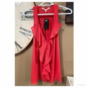 NEW Guess Pink V-neck Ruffle Sleeveless Tank Top Size Large